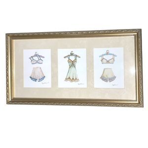 3 Peggy Abrams Signed Prints Matted Gold Frame Boudoir Victorian Lingerie